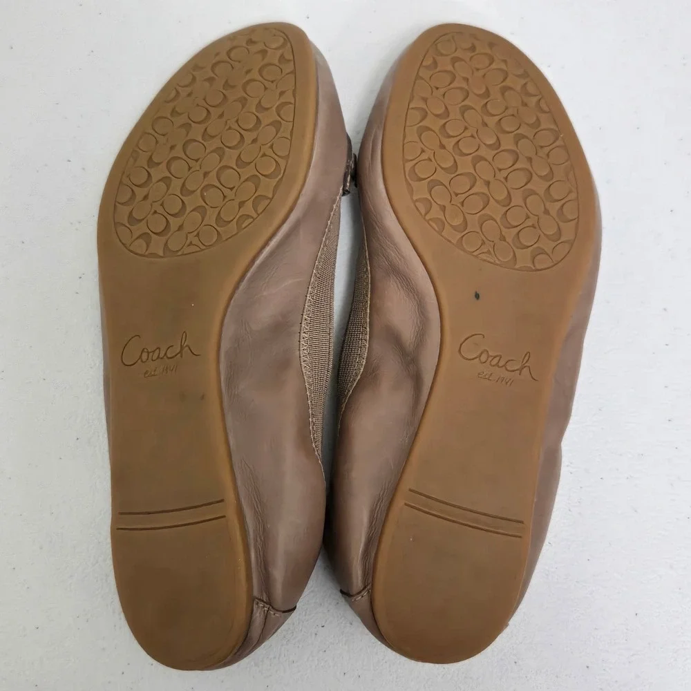 Coach Denise Women Brown Leather Ballet Flats with Gold Accent Buckle Size 7B